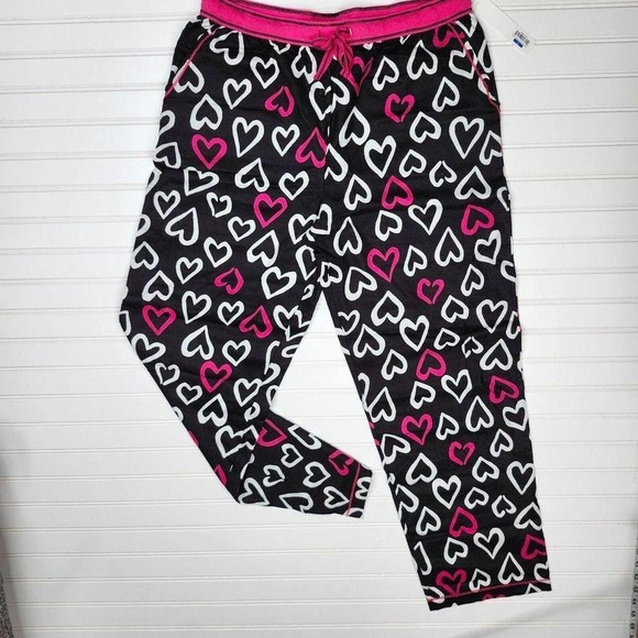 Dkny Other - NWT DKNY Women's Black Lounge Pants White‎ Hot Pink Heart Size Large